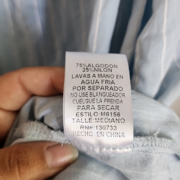 Umgee Power Blue Pinstripe Frayed Ruffle Dress Mino Boho Chic Nautical M - Picture 10 of 11